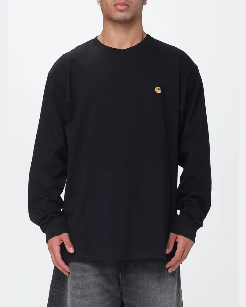 Carhartt WIP Langärmeliges Baumwoll-T-Shirt mit gesticktem Logo Schwarz