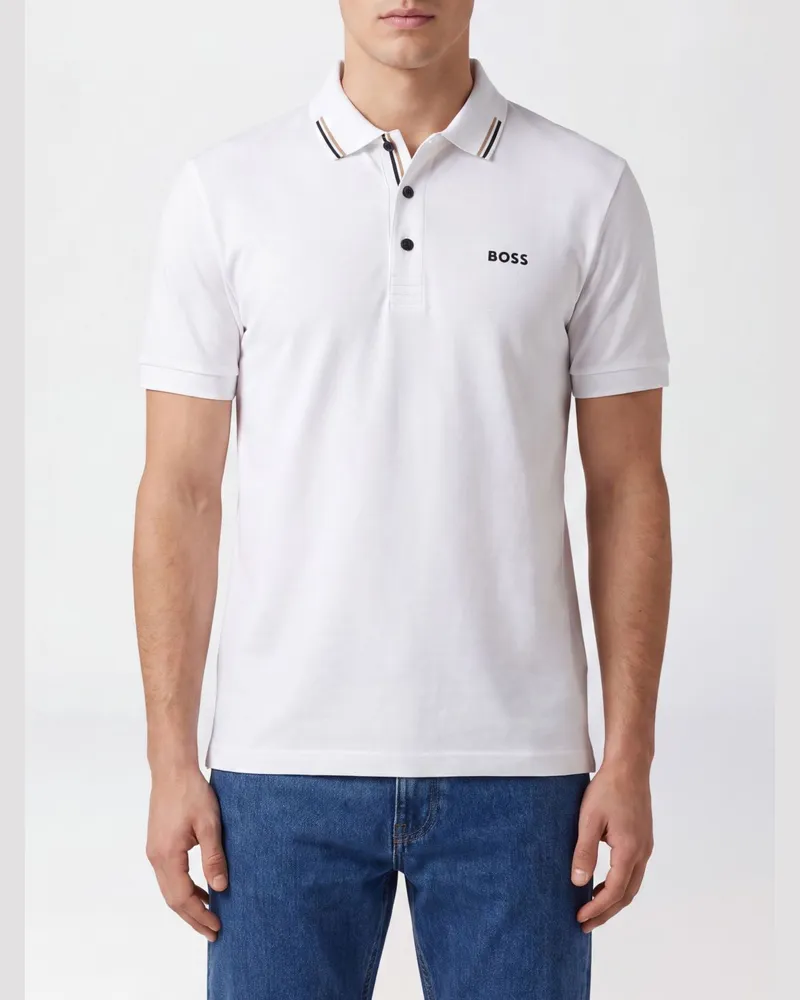 HUGO BOSS Kurzärmeliges Baumwoll-Polohemd mit Kontrastlogo Weiß