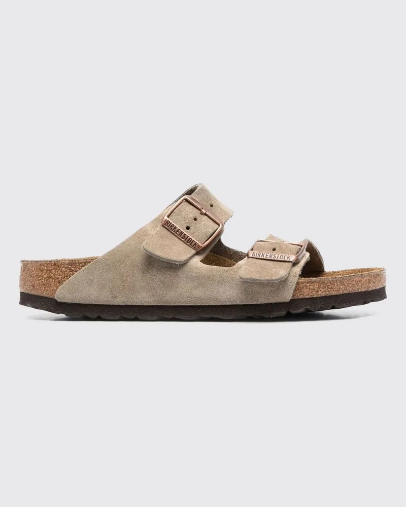 Birkenstock Sandalen Arizona aus Veloursleder mit doppeltem Riemen Beige