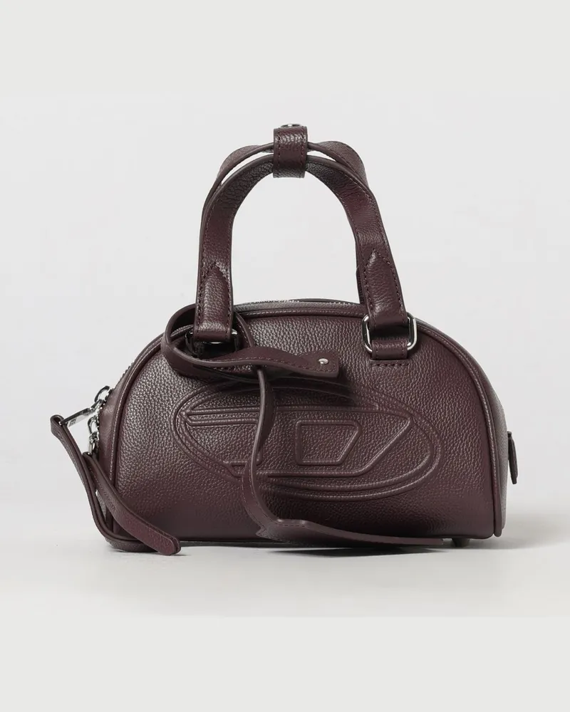 Diesel 1DR Mini-Handtasche aus genarbtem Leder mit Oval D-Logo Burgunderrot