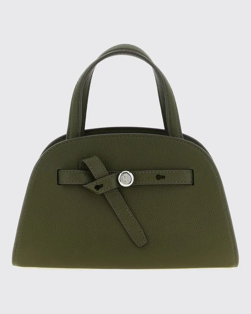 Tory Burch Kleine Romy Handtasche aus genarbtem Leder mit Double T-Logo Grün
