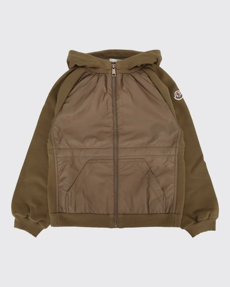 Moncler Kapuzenpullover aus Baumwolle und Nylon für Jungen mit Reißverschluss Taubengrau