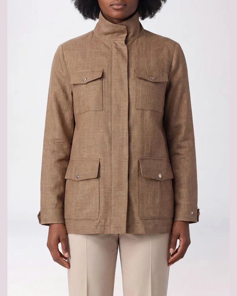 Herno Utility-Jacke aus Leinen-Seiden-Mischung mit Stehkragen Beige