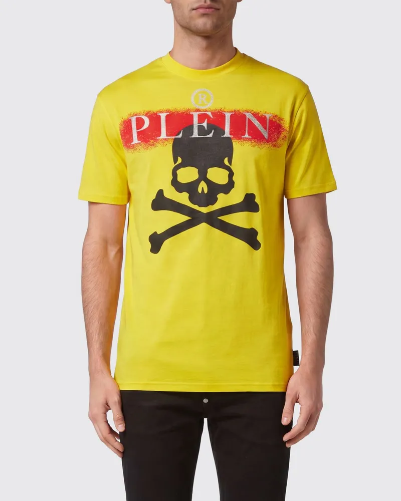 Philipp Plein Baumwoll-T-Shirt mit Rundhals und kontrastierendem Logo Gelb