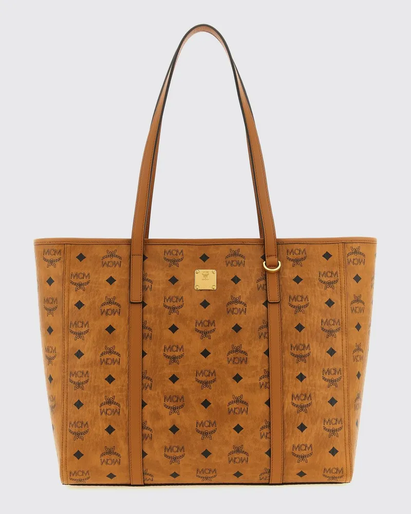 MCM Toni Schultertasche aus beschichteter Baumwolle mit Logo-Print und Doppelgriff Braun