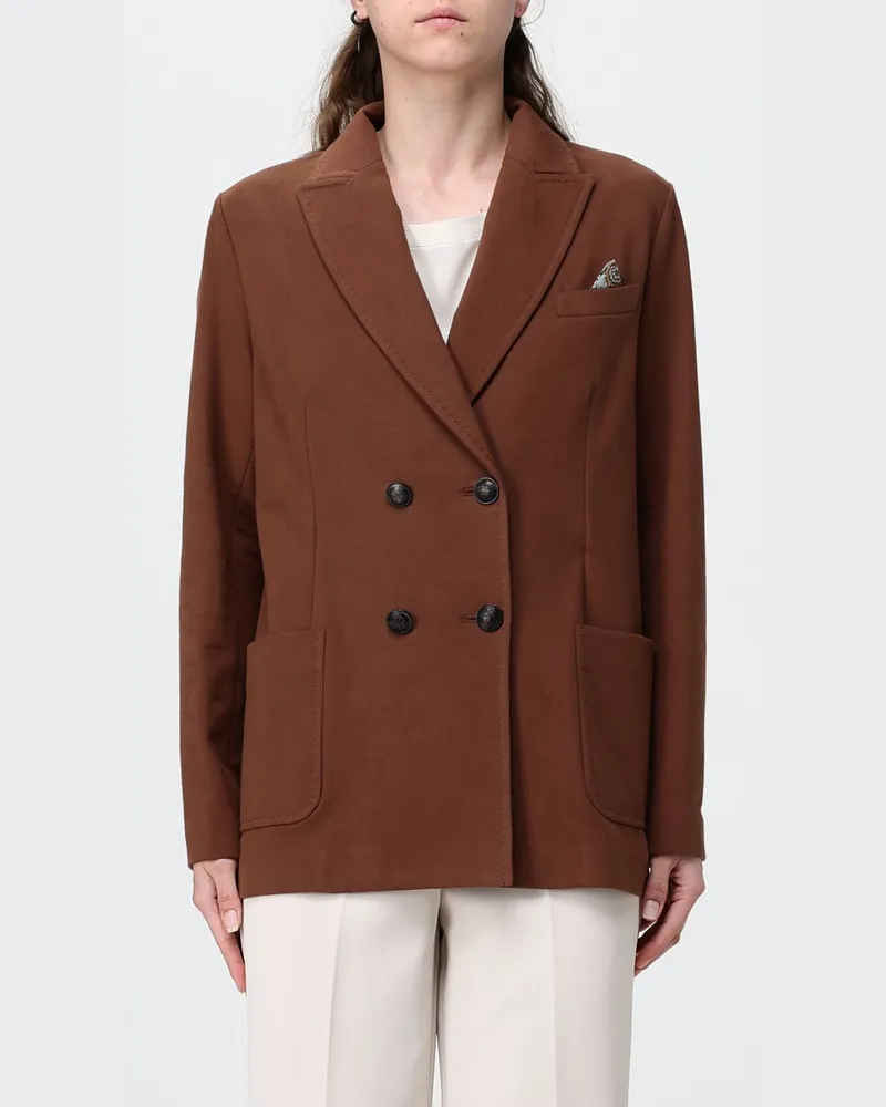CIRCOLO 1901 Zweireihiger Stretch-Baumwoll-Blazer mit aufgesetzten Taschen Braun