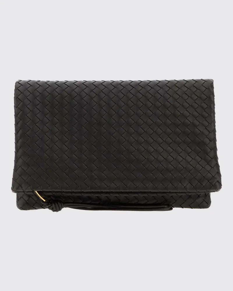 Bottega Veneta Giornale Clutch aus geflochtenem Leder Kaffee