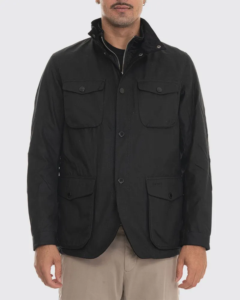 Barbour Winddichte Ogston Wachsjacke aus Baumwolle mit Stehkragen und aufgesetzten Taschen Schwarz