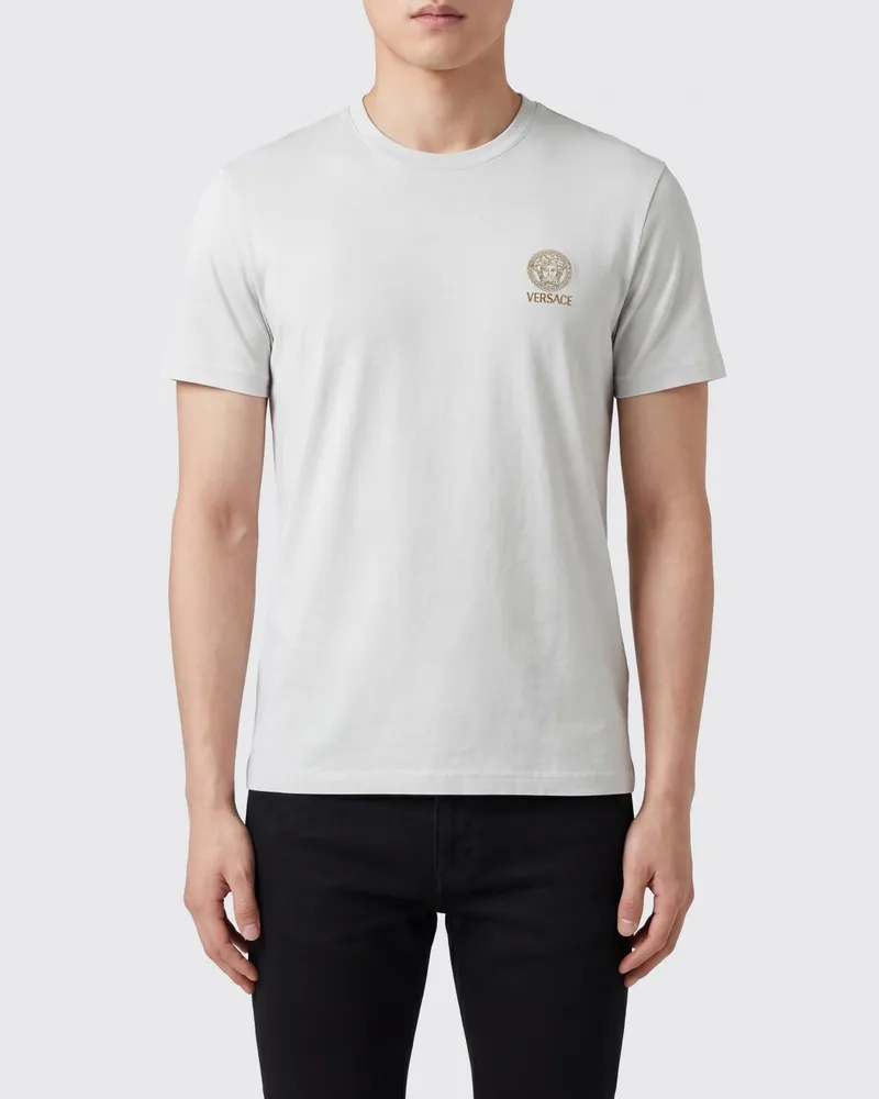 Versace Slim Fit Baumwoll-T-Shirt mit Medusa-Logo und kurzen Ärmeln Weiß