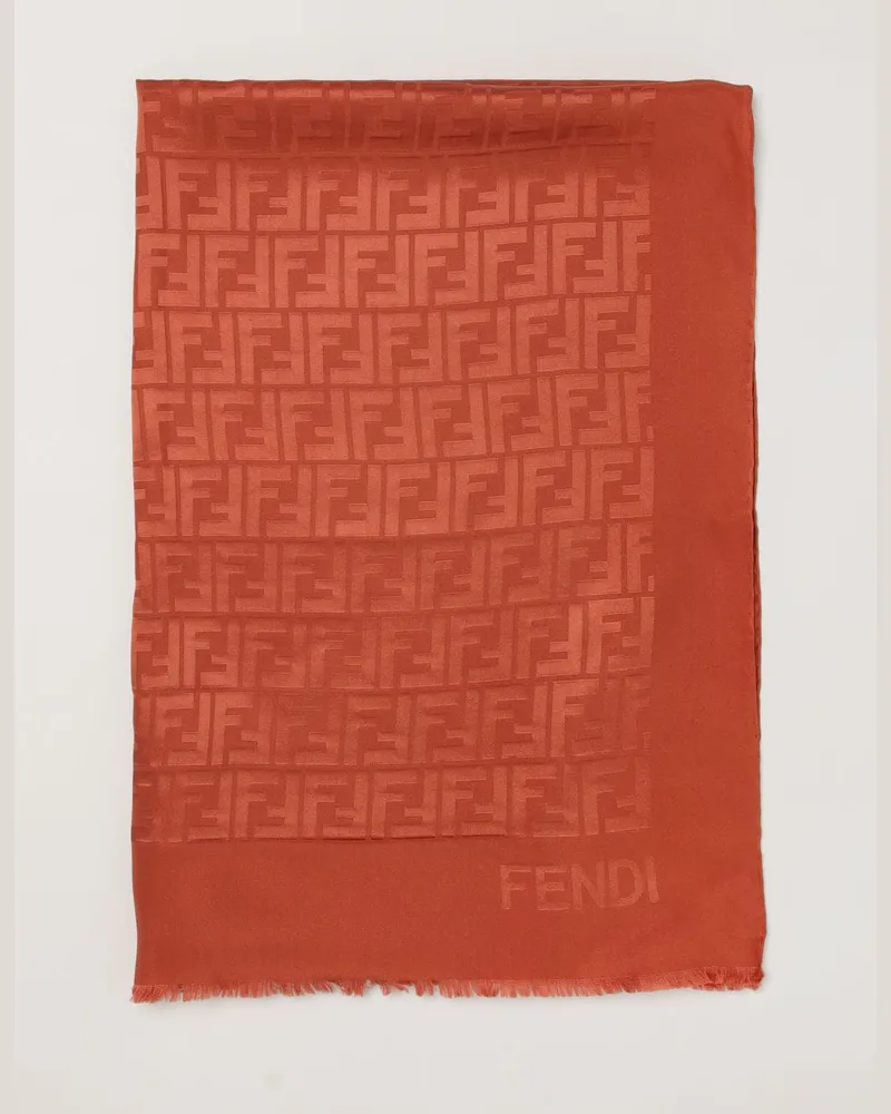 Fendi Seidenschal mit Jacquard-FF-Monogramm und Fransenrändern Braun