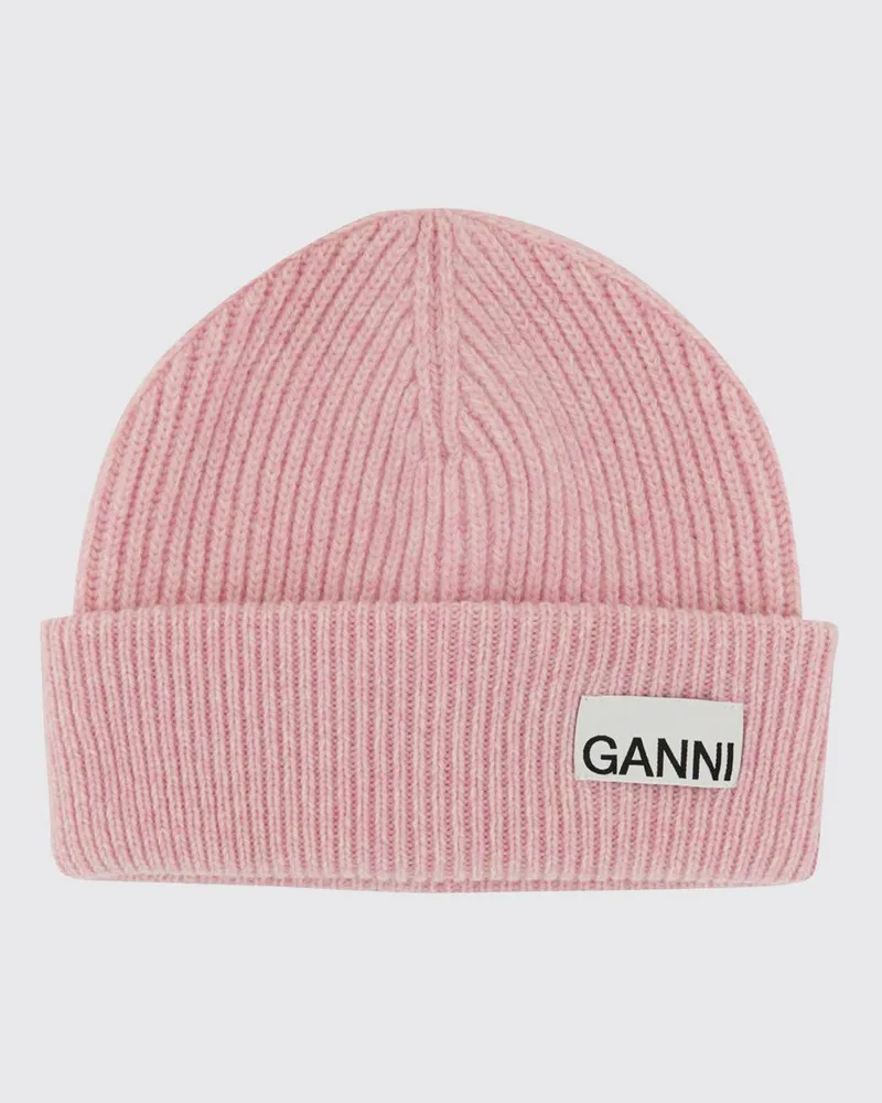 Ganni Mütze aus recyceltem Wollgemisch Pink