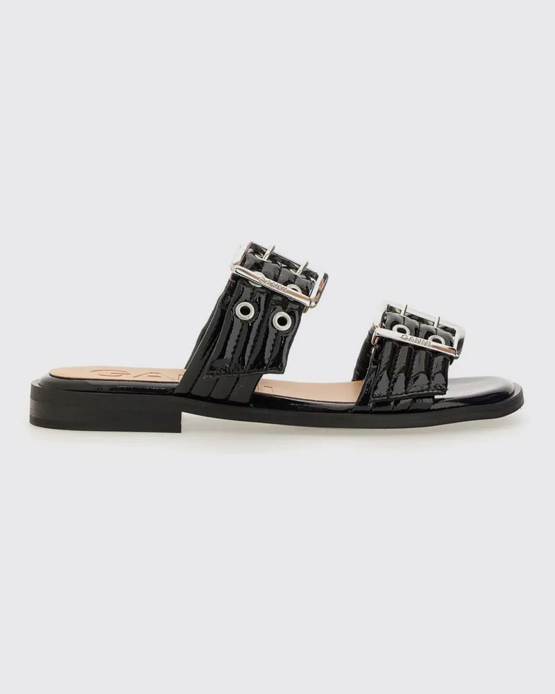 Ganni Sandalen mit niedrigem Absatz und doppeltem Riemen mit Schnallen Schwarz
