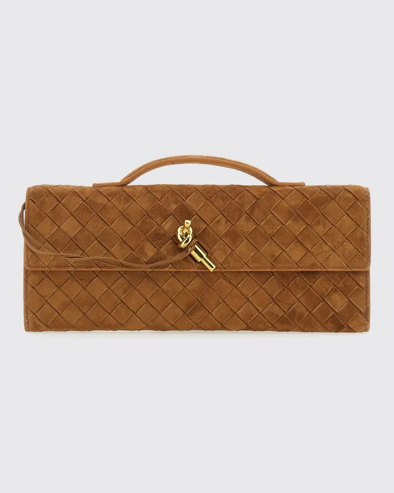 Bottega Veneta Andiamo Intrecciato-Clutch aus Wildleder Braun