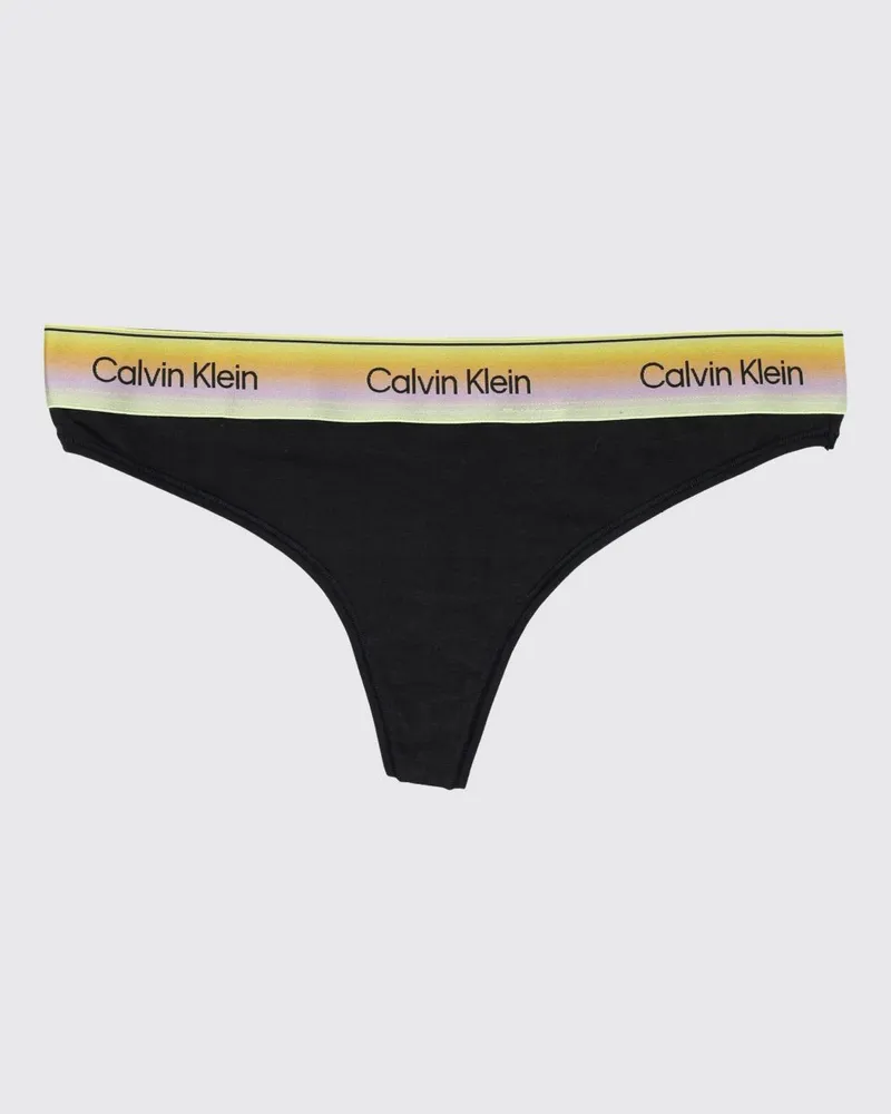 Calvin Klein String aus Stretch-Baumwolle und Modal mit Jacquard-Logobund Schwarz