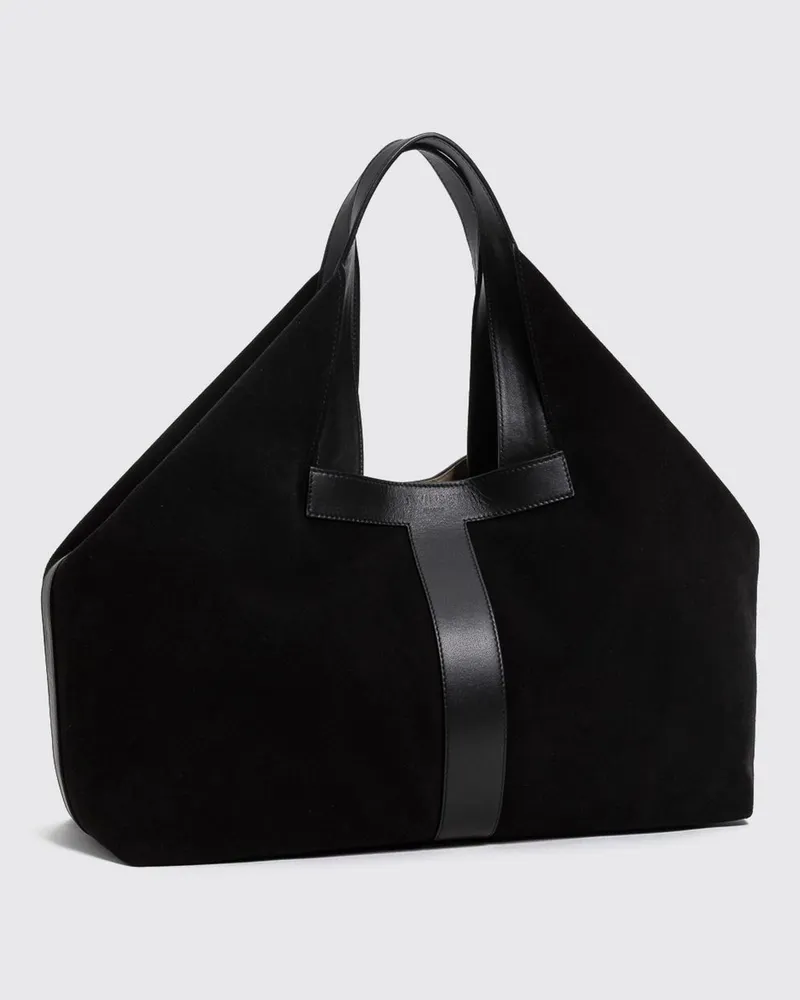 Twin-Set Große Hobo-Tasche aus Leder und Veloursleder mit doppeltem Henkel Schwarz