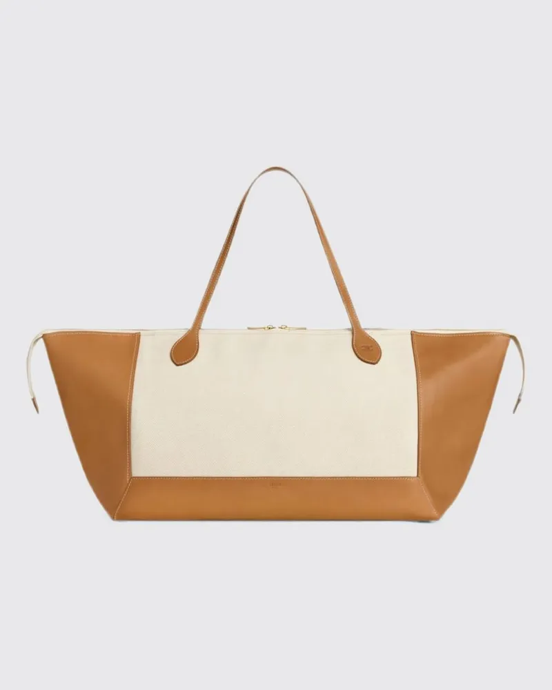 Celine Tote-Tasche aus Baumwolle und Leder mit Triomphe-Logo und doppeltem Henkel Natural