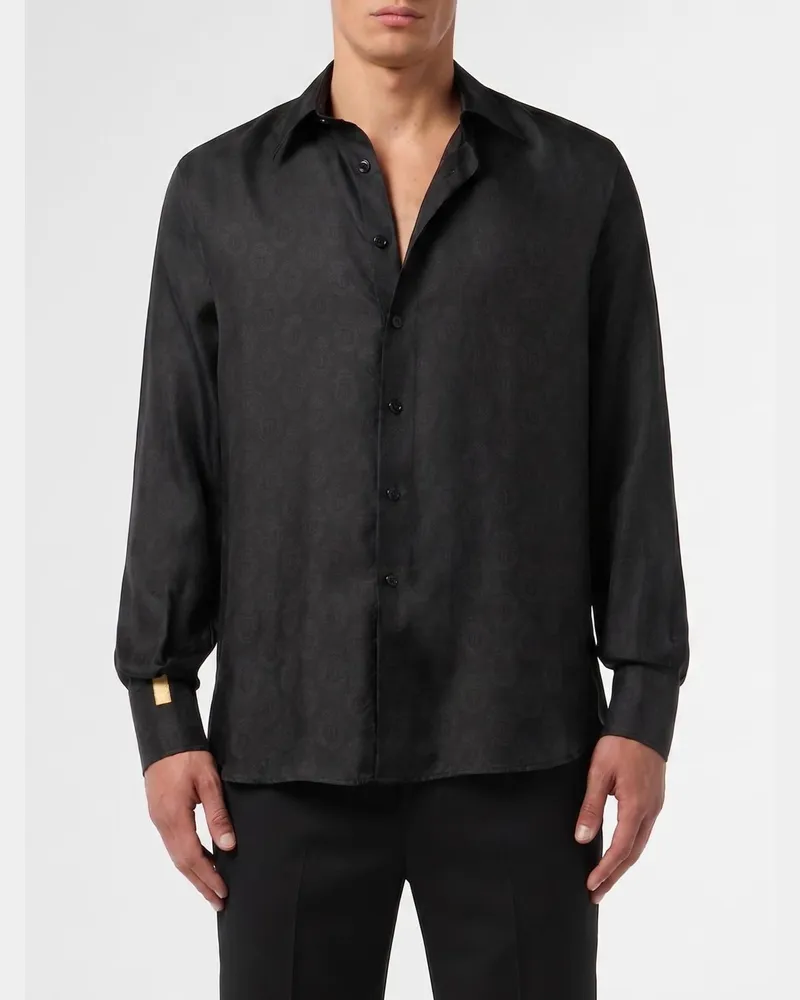 Billionaire Seidenhemd mit Allover-Logo Schwarz