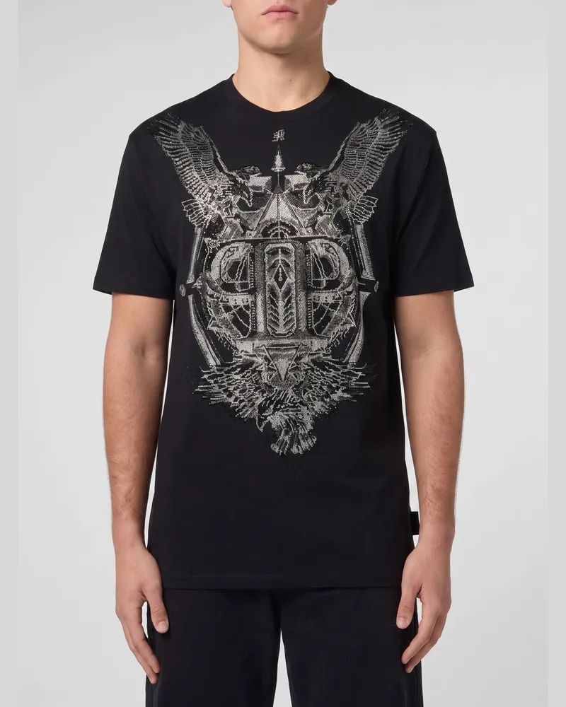 Philipp Plein Bedrucktes Baumwoll-T-Shirt Schwarz
