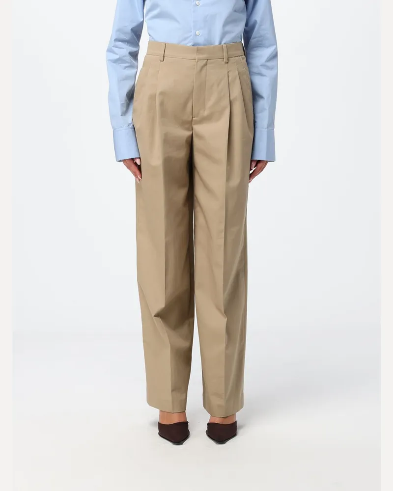 AMI Paris Palazzo-Hose aus Baumwolle mit hohem Bund und weitem Bein Beige