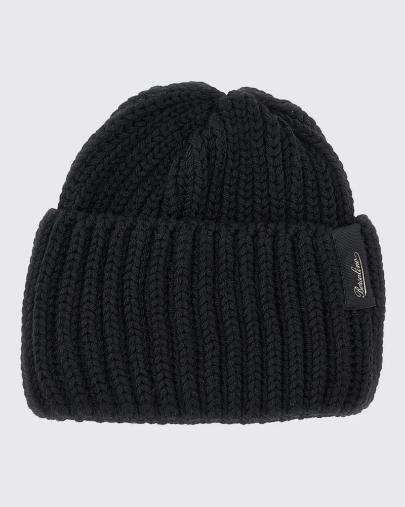 Borsalino Beanie-Mütze aus Schurwolle mit Umschlag und Logo Schwarz