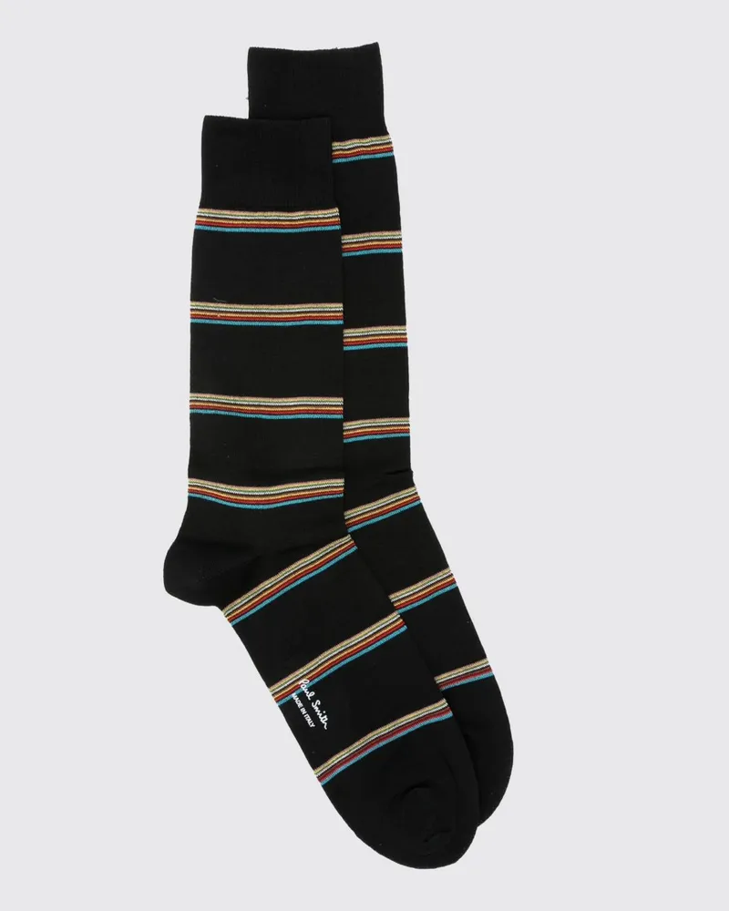 Paul Smith Wadenhohe Socken mit bunten Streifen aus Bio-Baumwolle Schwarz