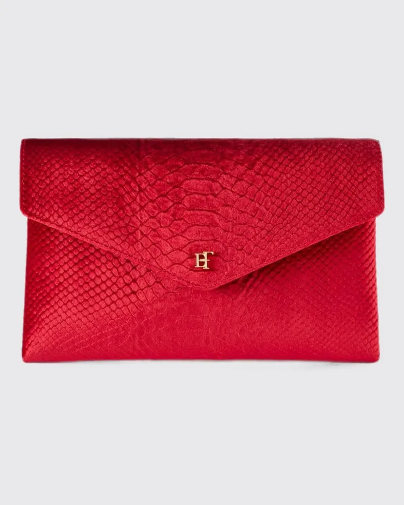 Elisabetta Franchi Samt-Envelope-Clutch mit Kroko-Print und Monogramm Schwarz