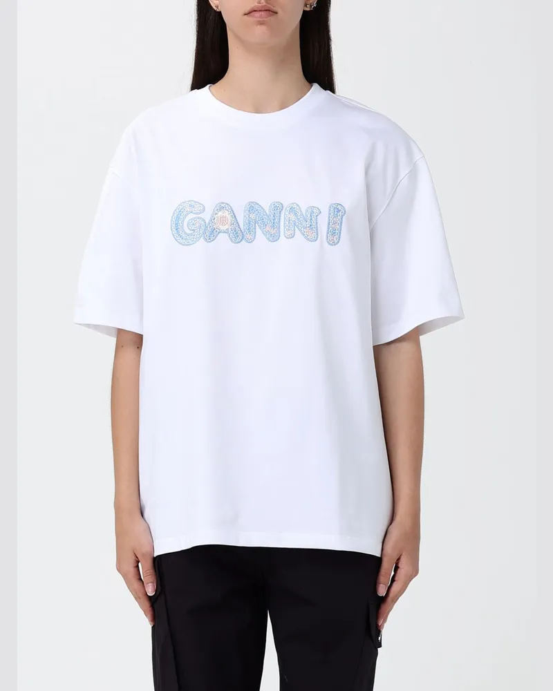 Ganni Bio-Baumwoll-T-Shirts mit Logo Weiß