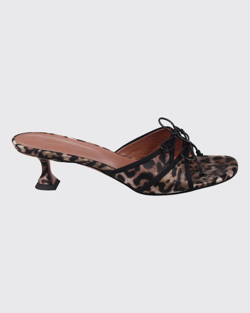 Amina Muaddi Eleonora Mules aus Satin mit Animal-Print mit niedrigem Spool-Absatz Braun