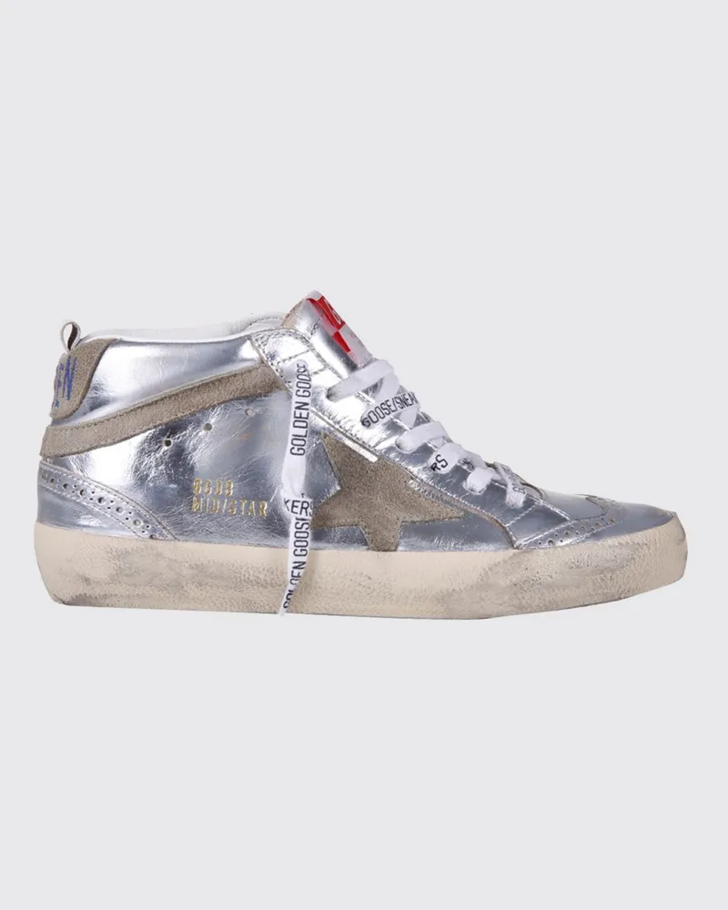 Golden Goose Mid-Star Sneaker aus Leder und Wildleder mit Used-Effekt Grau
