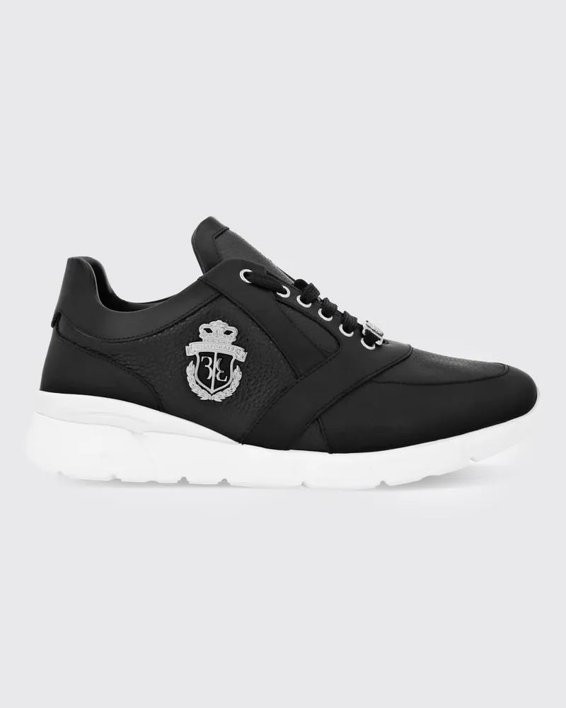 Billionaire Crest Runner Sneakers aus glattem und genarbtem Leder mit metallischem Logo Weiss