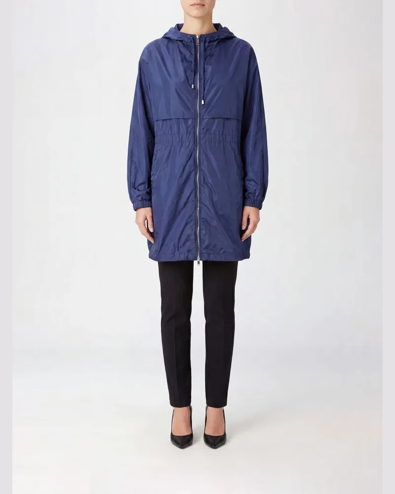 Semicouture Knielanger Parka mit Kapuze aus technischem Gewebe Blau