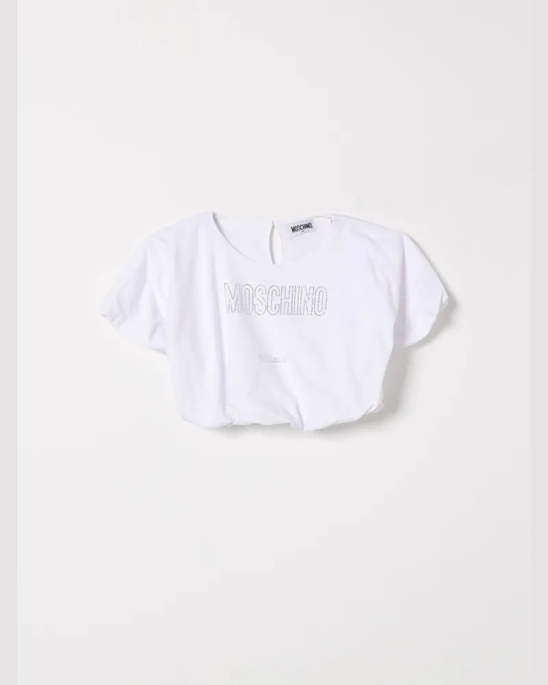 Moschino Baumwoll-Crop-Top mit Strass-Logo Weiß