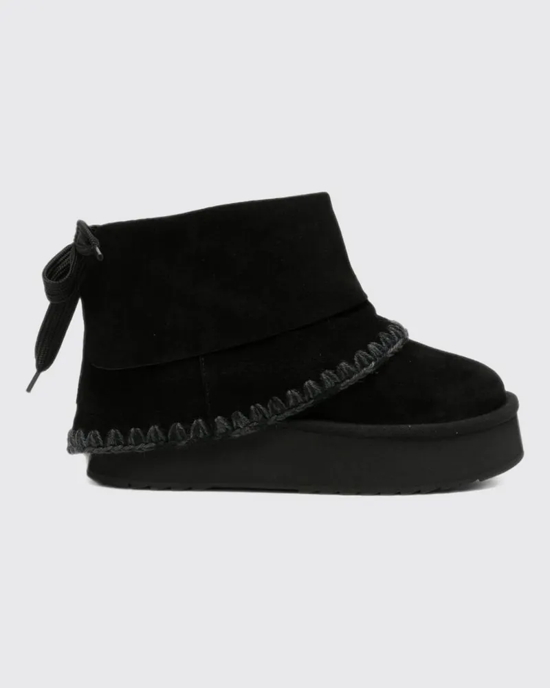 Mou Wildleder-Plateau-Stiefeletten mit Stickerei und verstellbaren Riemen Schwarz
