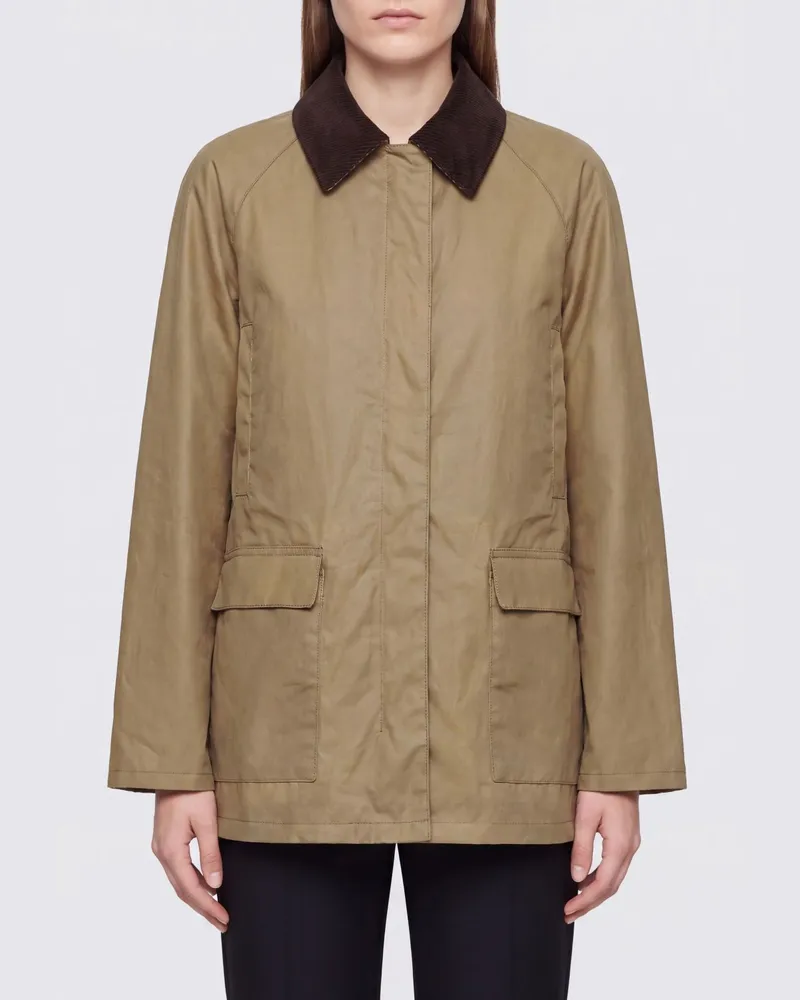 Totême Kurze Country-Jacke aus Bio-Baumwolle mit Samtkragen Beige