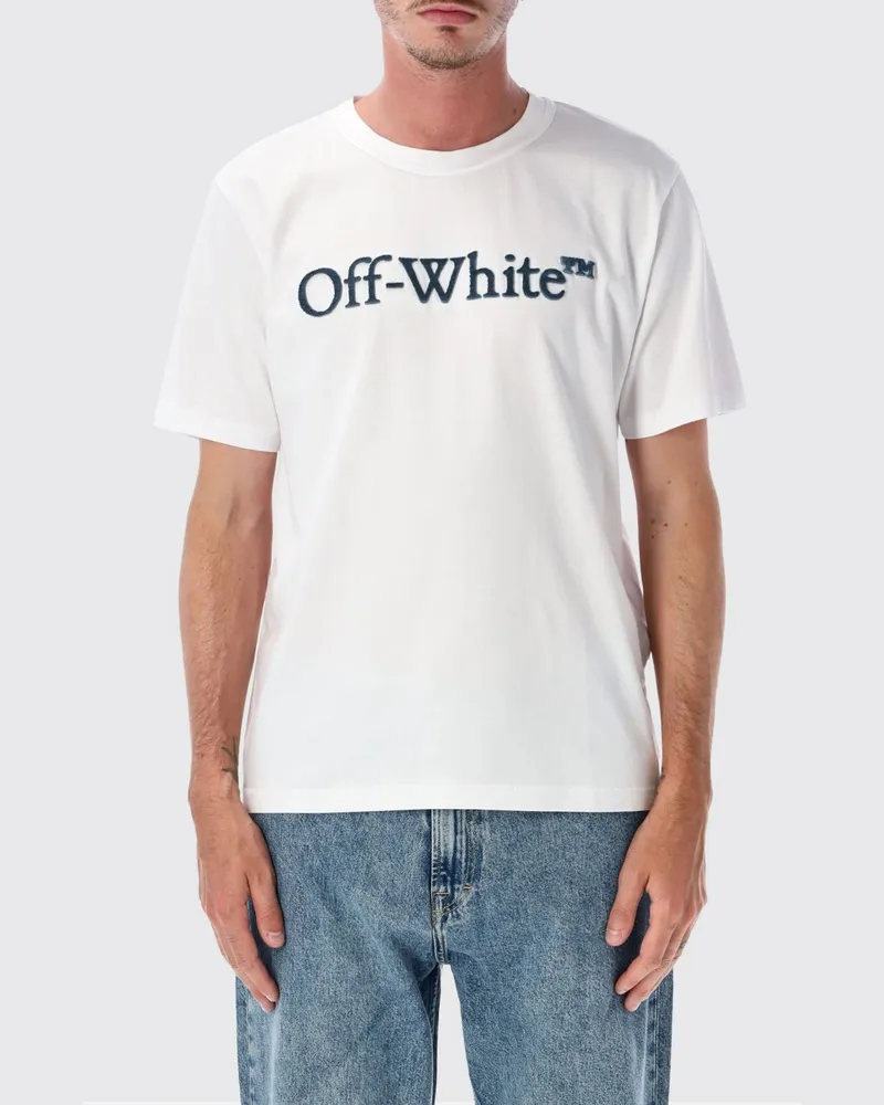 OFF-WHITE Kurzärmeliges T-Shirt aus Baumwolle mit kontrastierendem Logo-Print Weiß
