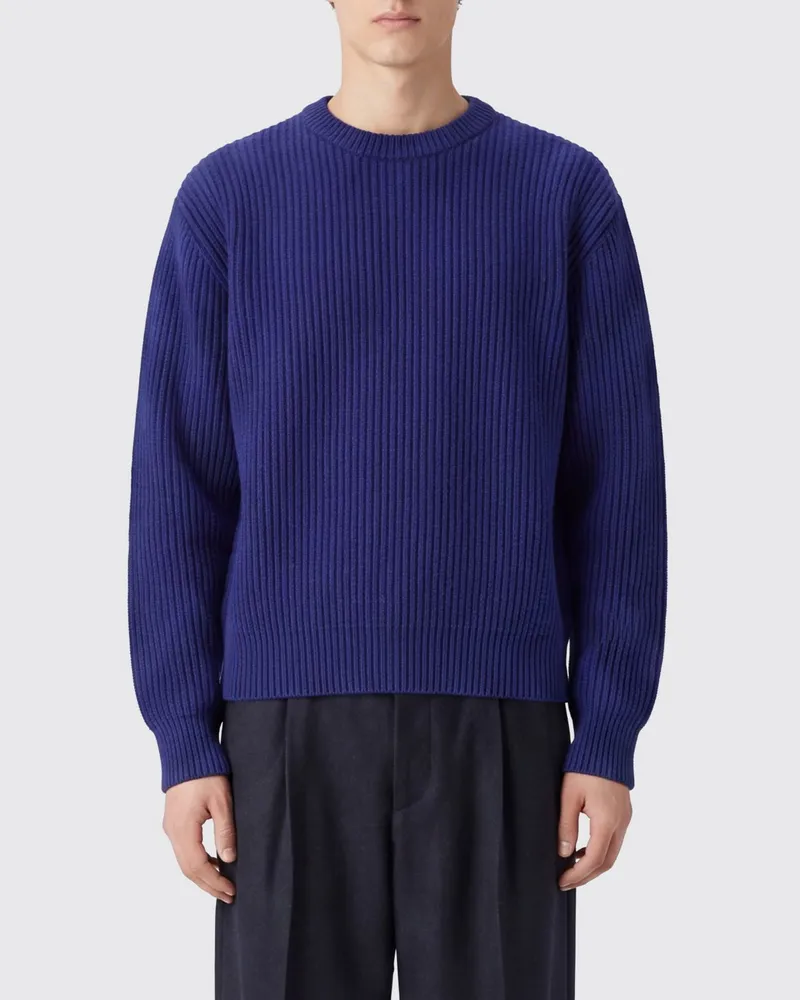 Jil Sander Langärmliger Rundhalspullover aus reiner Wolle Blau