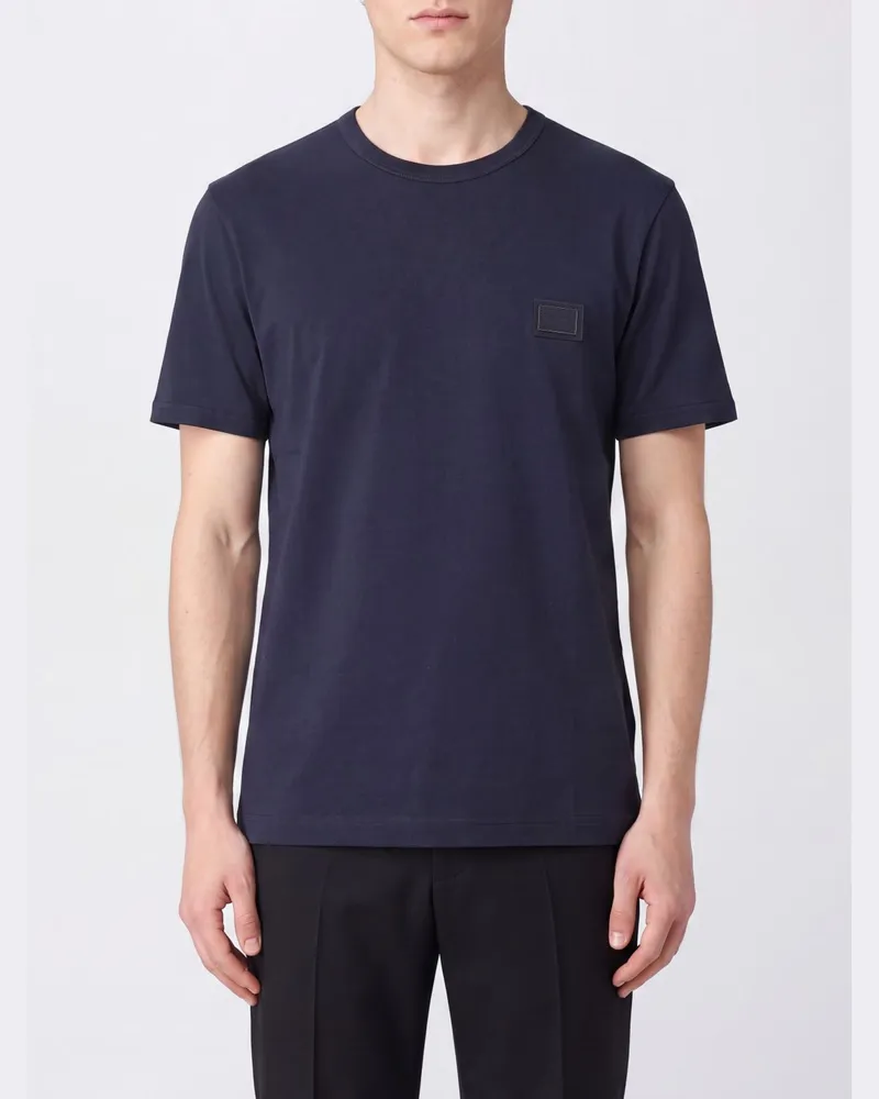 Dolce & Gabbana DOLCE  GABBANA Dolce & Gabbana T-Shirt aus Baumwolle mit Ton-in-Ton-Logo Blau