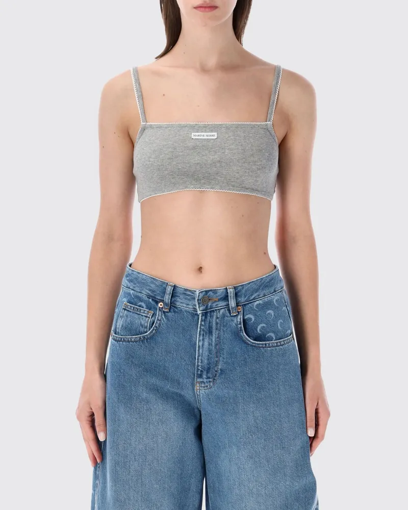 Marine Serre Crop Top aus Baumwolle mit Logo Grau