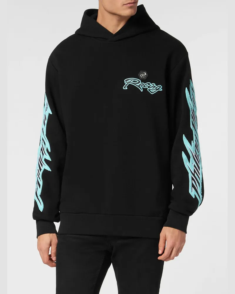 Philipp Plein Relaxed-Fit-Baumwoll-Hoodie mit Logo-Print Schwarz