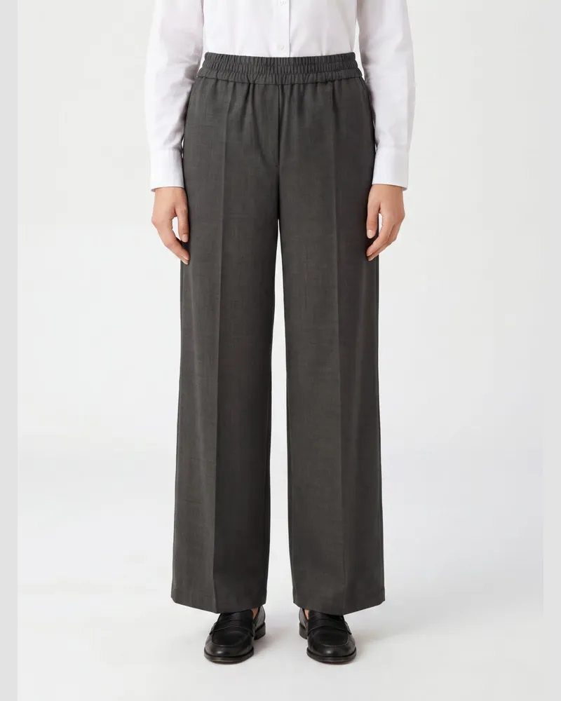 Brunello Cucinelli Weit geschnittene Hose aus Wollmischung mit elastischem Bund von Grau