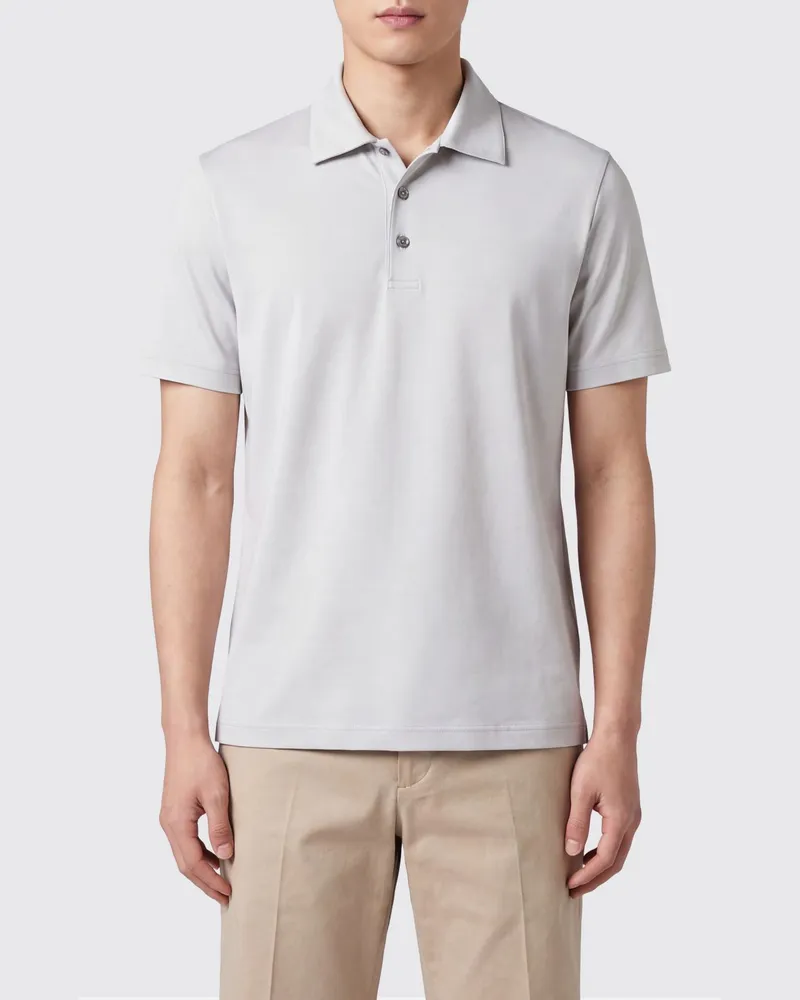 Herno Kurzärmeliges Baumwoll-Poloshirt mit klassischem Drei-Knopf-Kragen Grau