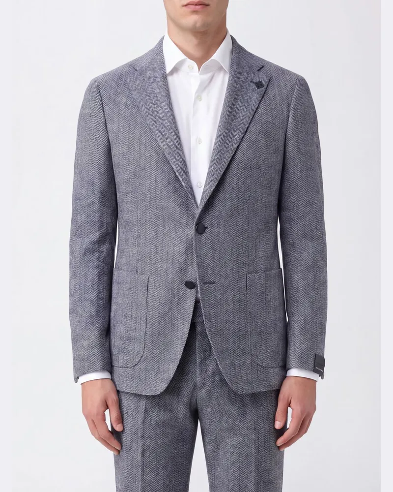 Tagliatore Einreihiger Chevron-Blazer aus Leinen und Wolle Grau