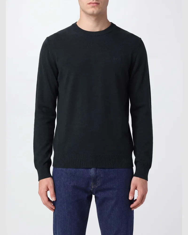 HUGO BOSS Pullover mit Rundhalsausschnitt aus reiner Wolle mit langen Ärmeln Schwarz