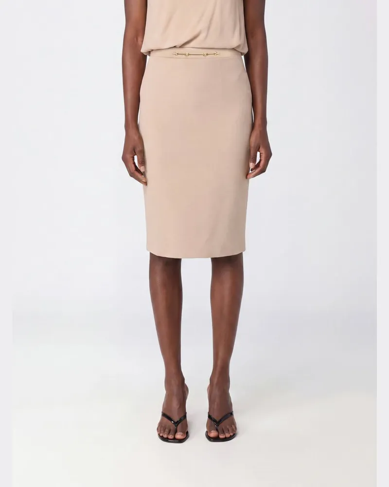Elisabetta Franchi Midi-Bleistiftrock aus Crêpe mit hohem Bund und Schlitz Nude