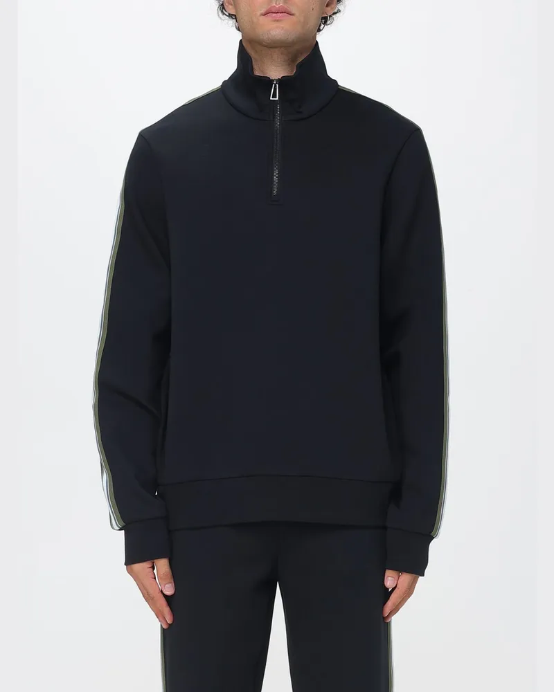 Paul Smith Reißverschluss-Sweatshirt von aus Bio-Baumwolle mit hohem Kragen und Seitenstreifen Schwarz