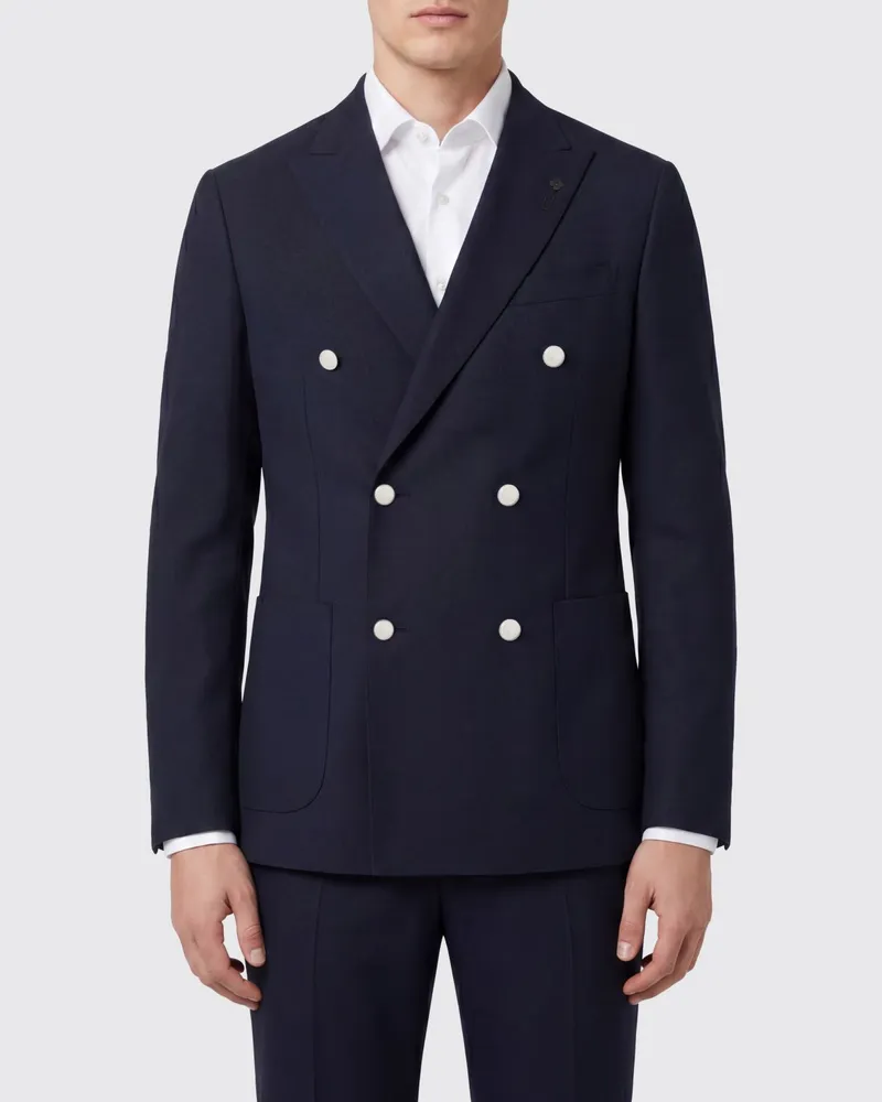 LARDINI Zweireihiger Blazer aus Schurwollmischung mit fallendem Revers Blau
