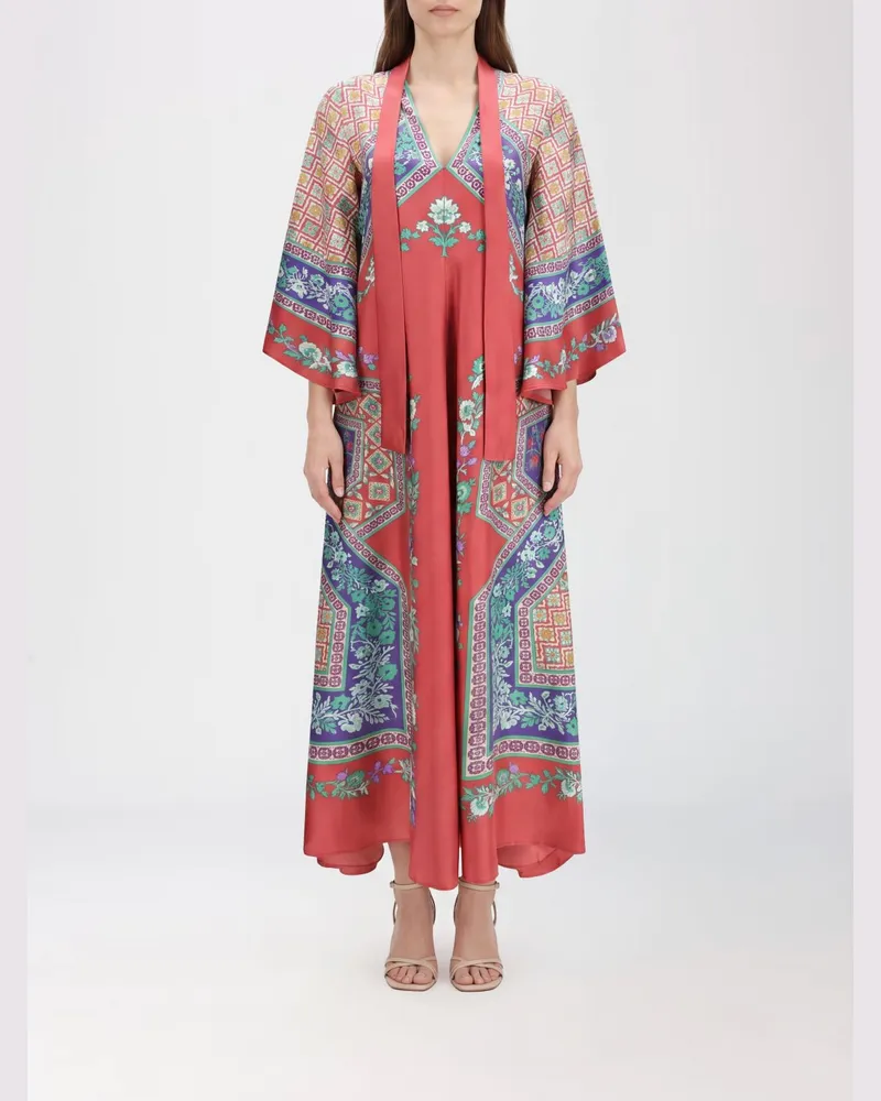 La DoubleJ Midi-Kaftan aus reiner Seide mit Ethno-Print Rot
