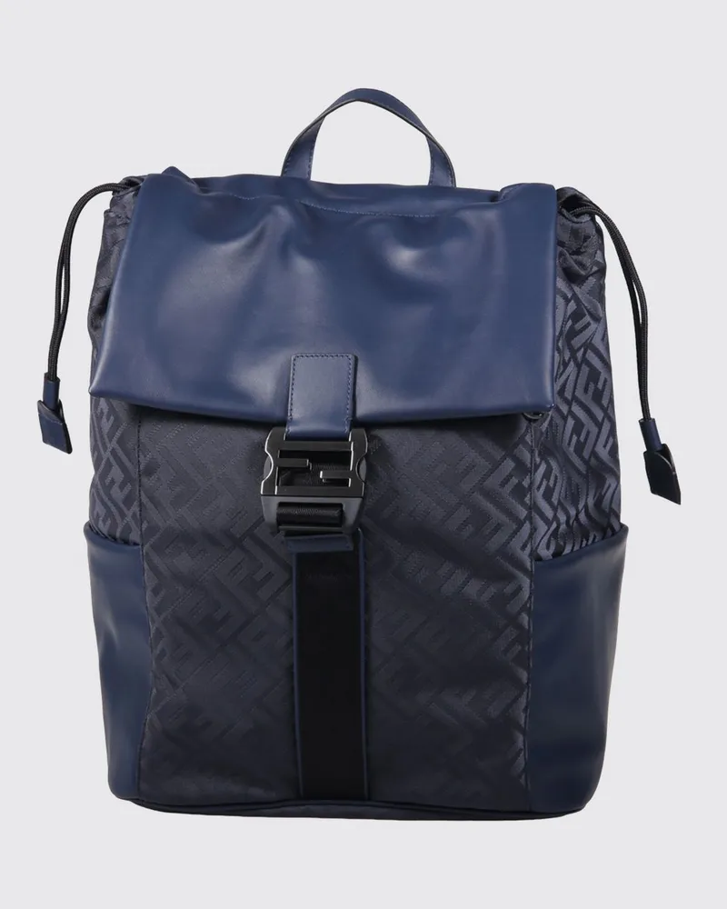 Fendi Flux FF Jacquard-Nylon-Rucksack mit Lederdetails Blau
