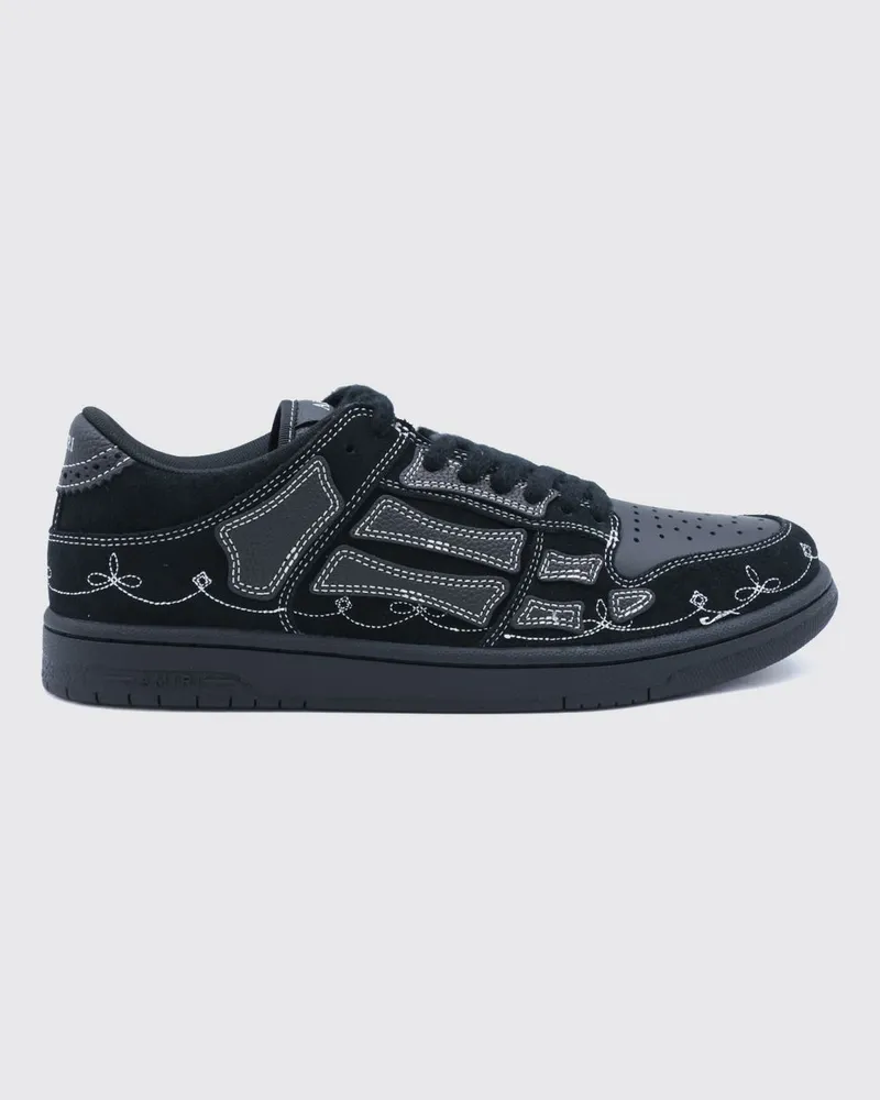 Amiri Skel Top Low Leder-Sneaker mit kontrastierenden bestickten Applikationen Schwarz
