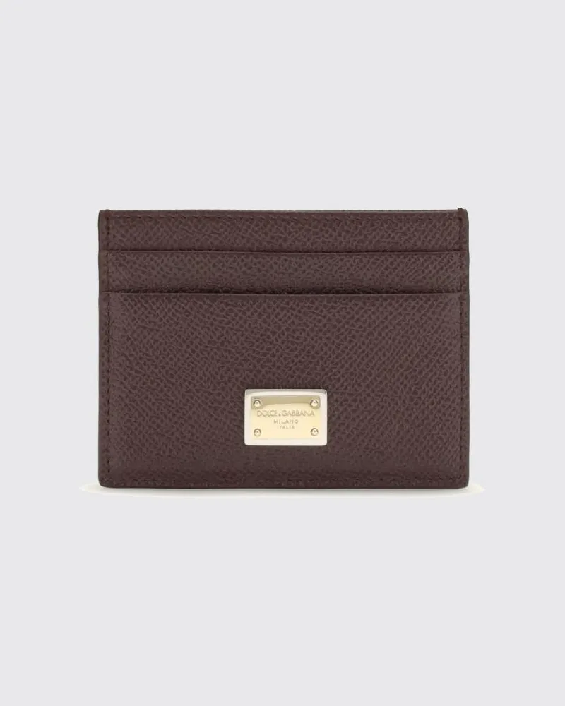 Dolce & Gabbana DOLCE  GABBANA Dolce & Gabbana Kartenetui aus genarbtem Kalbsleder mit metallischem Logo Weinrot